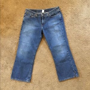 WOMANS LUCKY BRAND CROPPED DUNGAREES SZ 10/30